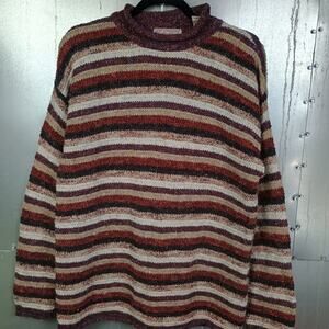 Vintage Striped Wool Blend Knit Sweater Pullover Medium Earth Tone Y2K Oversized